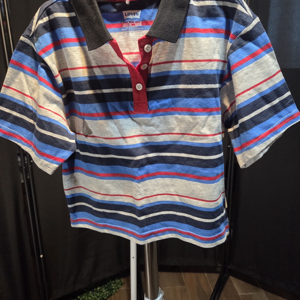 Levi's Blue, Gray & Red Striped Polo